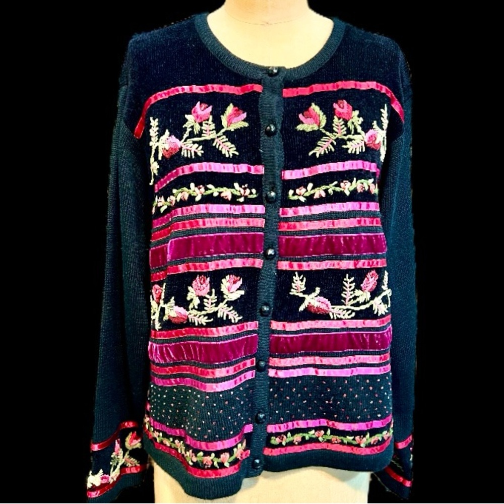 VINTAGE 90s Susan Bristol embellished knit cardigan sweater button front‎